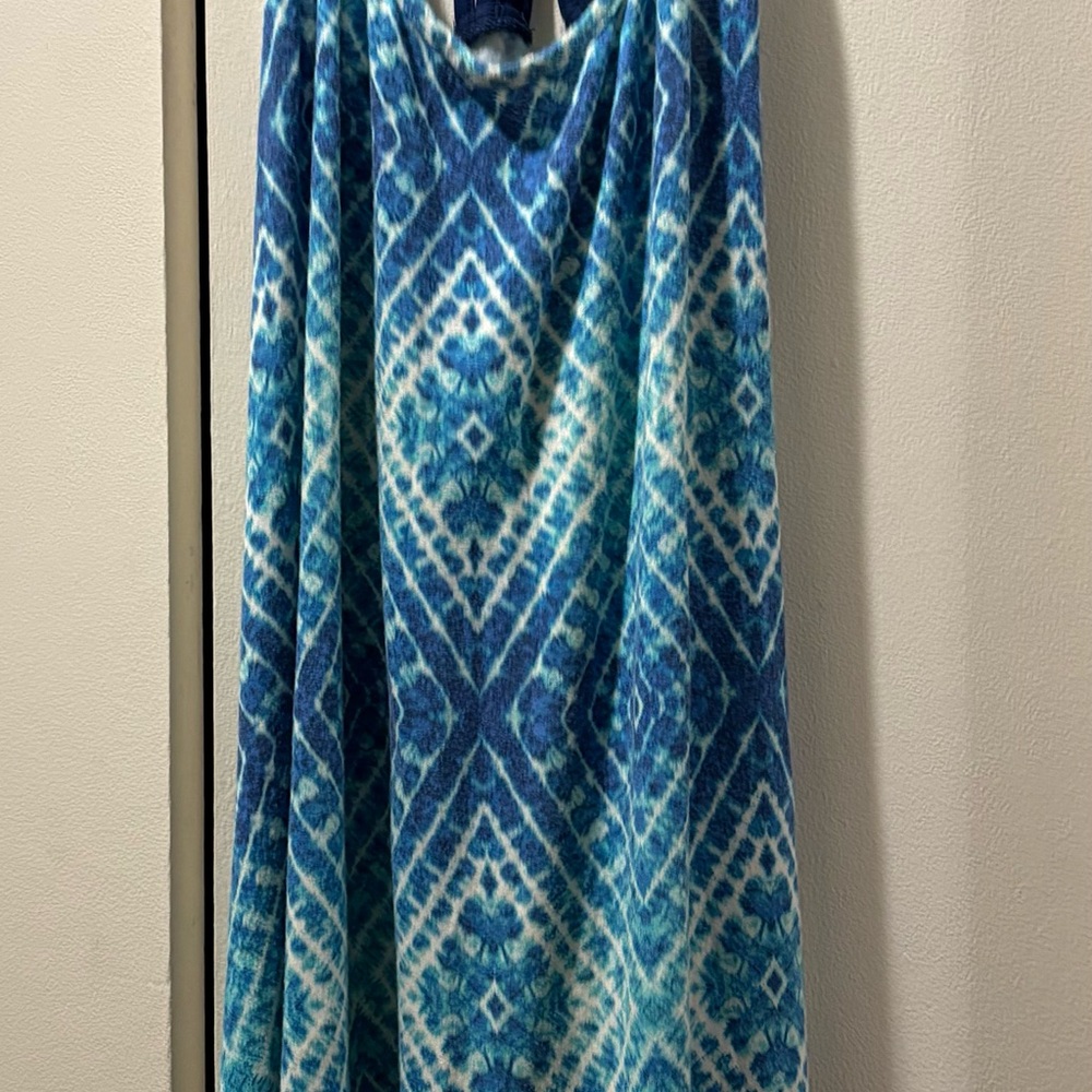 Blue Patterned Sleeveless Dress - Picture 3 of 6